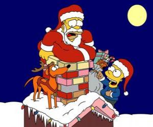 пазл Гомер и Барт Симпсон помощь Санта-Клауса с подарками